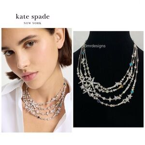 NWT Kate Spade♠️COSMOS Silver Plated Epoxy Stone/CZ Crystals Statement Necklace